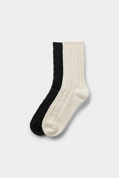 Black / White Short Thick Knitted Socks, Set Of 2, 5701_144Z, large image number 0