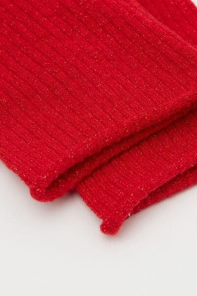 Red Glitter Detail Short Ribbed No-Hem Cotton Socks, 5701_107Z, large image number 1