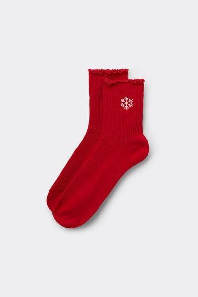 Red Short Ribbed No-Hem Cotton Socks, 5701_122Z, medium