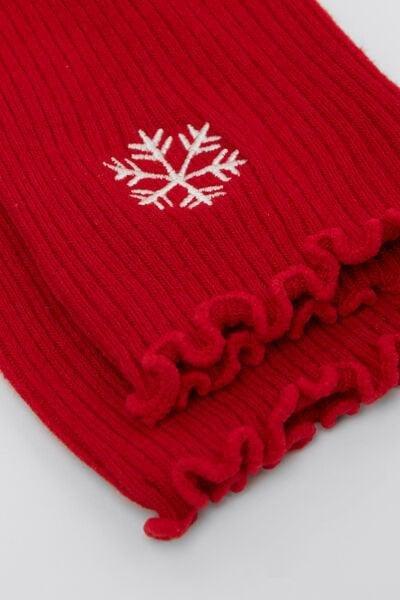 Red Short Ribbed No-Hem Cotton Socks, 5701_122Z, medium