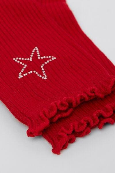 Red Short Ribbed No-Hem Cotton Socks, 5701_123Z, large image number 1