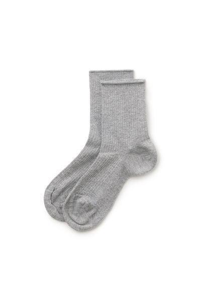 Grey Glitter Short Ribbed No-Hem Socks, 5701_731Z, large image number 1
