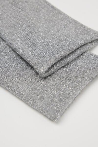 Grey Glitter Short Ribbed No-Hem Socks, 5701_731Z, large image number 2