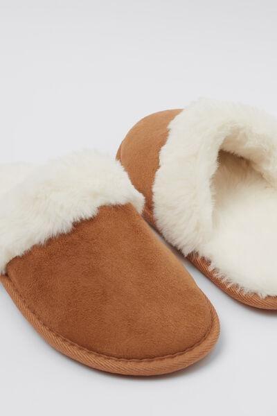 Brown Sheepskin-Effect Slip-On Slippers, 5701_940Y, medium