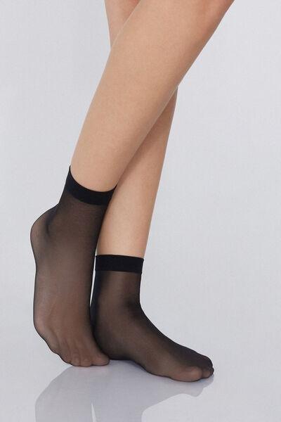 Black Sheer Short Socks, Black, large image number 1