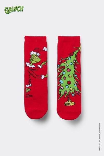 Red Grinch Print Cotton Socks, 5701_108Z, large image number 0