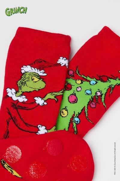 Red Grinch Print Cotton Socks, 5701_108Z, large image number 1