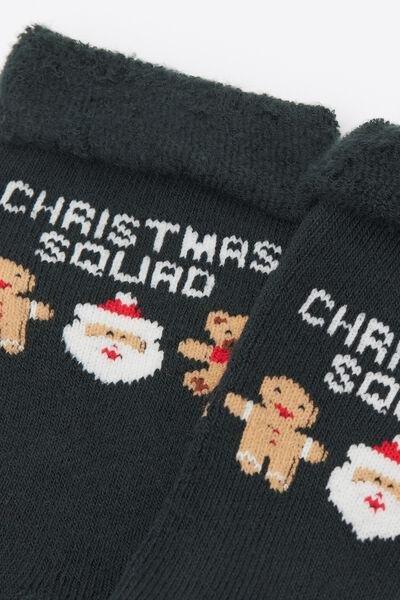 Black Christmas Squad Print Thick Non-Slip Socks, 5701_918Y, large image number 1