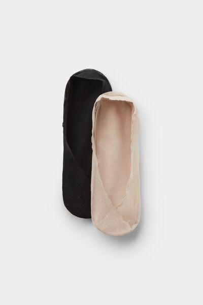 Black / Beige Lace No-Show Socks, Set Of 2, 5701_407Z, large image number 0