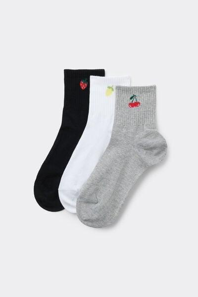 CILIEGIA/LIMONE/FRAGOLA 3 Pairs of Women&acirc;&euro;&trade;s Short Patterned Cotton Sports Socks, 5701_399Z, large image number 0