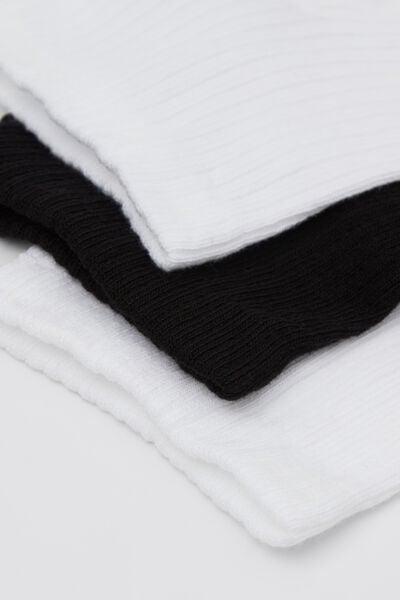 White / Black Short Ribbed Cotton Socks, Set Of 3, 5701_401Z, large image number 0