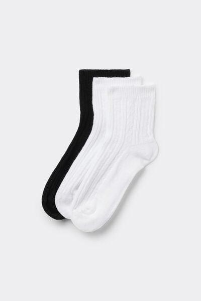 Black / White Short Patterned Cotton Socks, Set Of 3, 5701_410Z, large image number 0