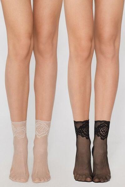 Black/Nude Short Tulle Socks , Set Of 2, 5701_473Z, large image number 1