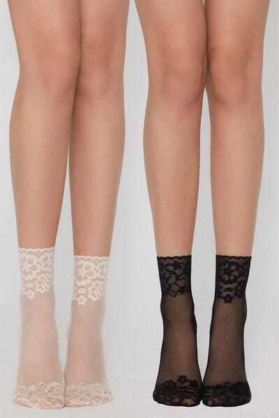 Black / Cream Short Mesh Socks , Set Of 2, 5701_474Z, large image number 1