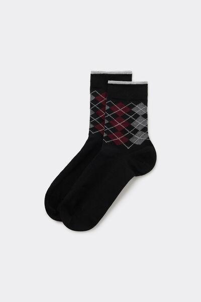 Black Patterned Cotton Ankle Socks, 5701_754Z, large image number 0