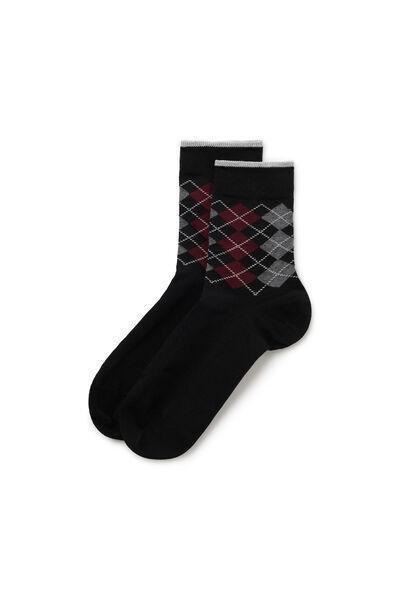 Black Patterned Cotton Ankle Socks, 5701_754Z, large image number 1