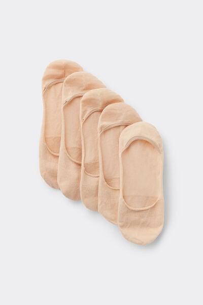 Beige No-Show Cotton Socks, Set Of 5, Natural Nude, large image number 0