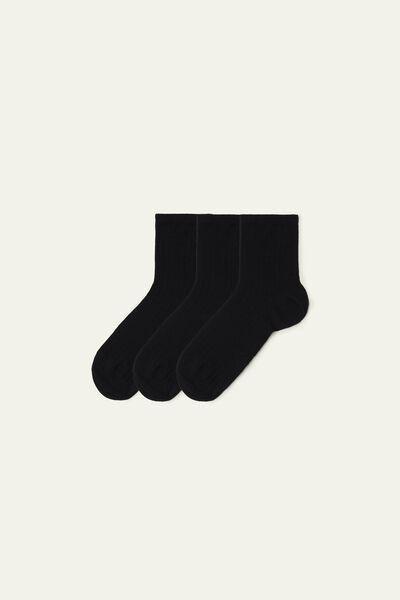 Multicolour Short Ribbed Recycled Cotton Socks, Set Of 3, Black, large image number 0