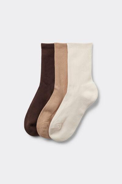 Caramel /Cream / Beige Short Cotton Sport Socks, Set Of 3, 5701_398Z, medium