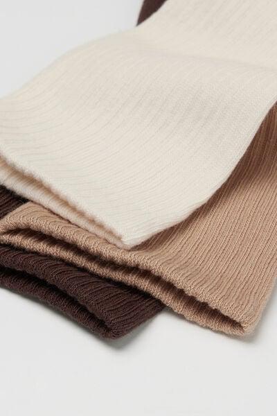 Caramel /Cream / Beige Short Cotton Sport Socks, Set Of 3, 5701_398Z, medium