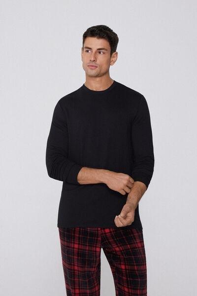 Black Long-Sleeved Plush Viscose Top, Black, large image number 1