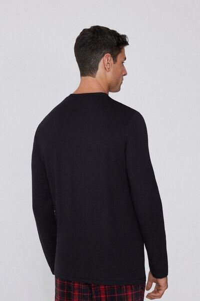 Black Long-Sleeved Plush Viscose Top, Black, large image number 2