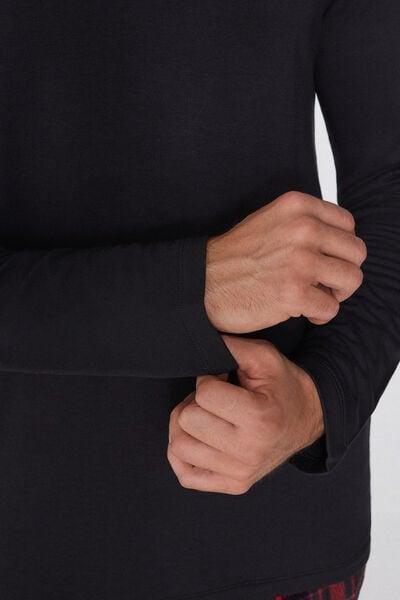 Black Long-Sleeved Plush Viscose Top, Black, large image number 3
