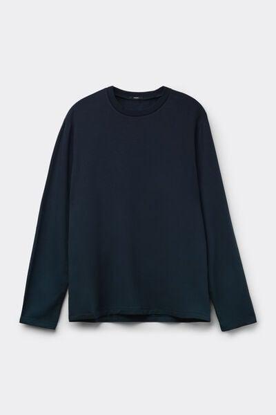 Navy Long-Sleeved Plush Viscose Top, Deep Blue, large image number 0