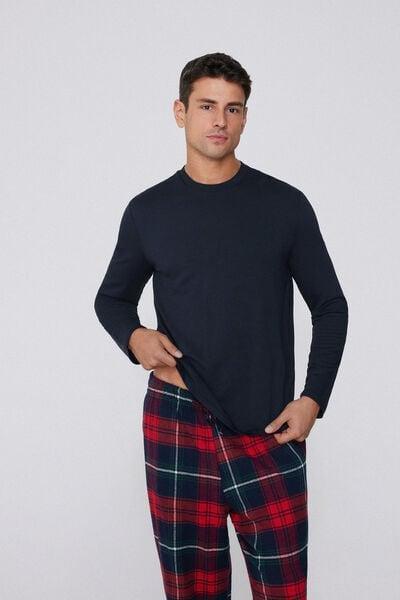 Navy Long-Sleeved Plush Viscose Top, Deep Blue, large image number 1