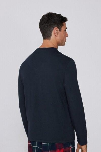 Navy Long-Sleeved Plush Viscose Top, Deep Blue, large image number 2