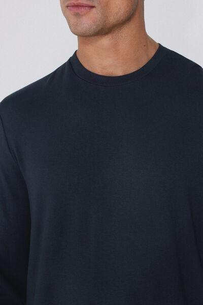 Navy Long-Sleeved Plush Viscose Top, Deep Blue, large image number 3