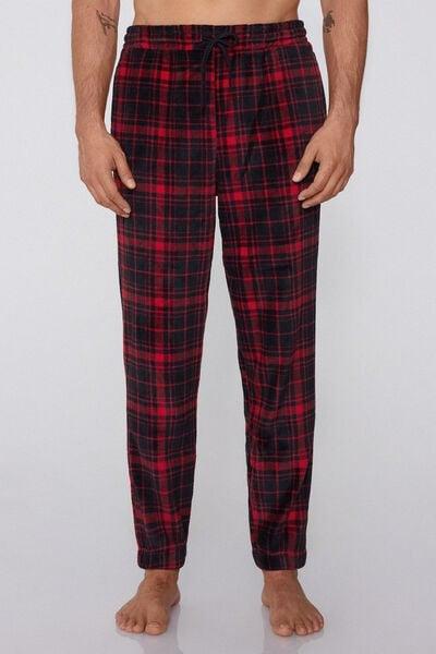Red Check-Print Light Fleece Pyjama Bottom, 5701_012Z, large image number 0