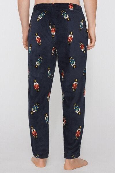 Navy Print Detail Light Fleece Pyjama Bottom, 5701_021Z, large image number 2