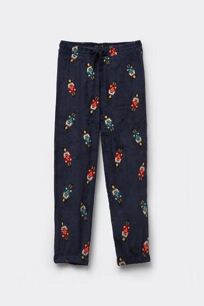 Navy Print Detail Light Fleece Pyjama Bottom, 5701_021Z, large image number 4