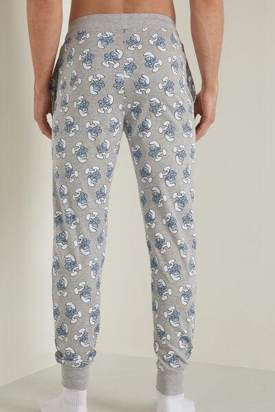Grey Smurfs Print Long Cotton Trousers, , large image number 2