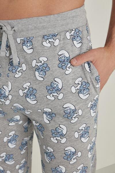 Grey Smurfs Print Long Cotton Trousers, , large image number 3