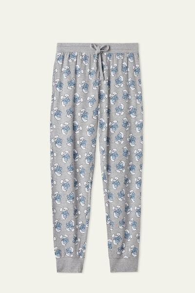 Grey Smurfs Print Long Cotton Trousers, , large image number 4