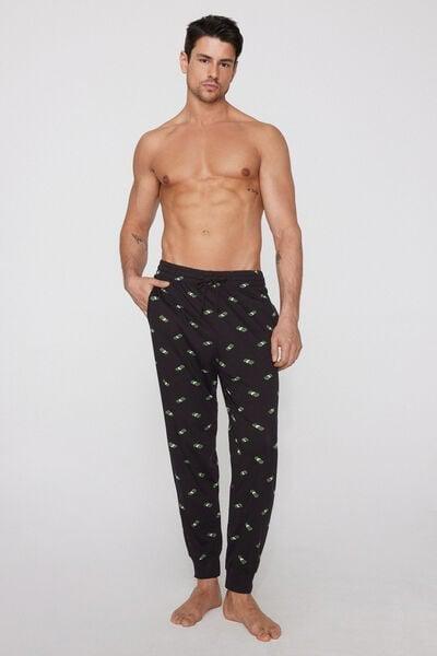 Black Long Cuffed Cotton Pants, 5701_262Z, medium