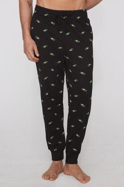 Black Long Cuffed Cotton Pants, 5701_262Z, large image number 1