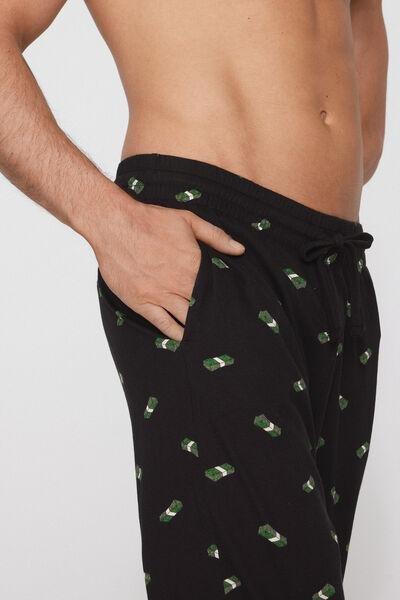 Black Long Cuffed Cotton Pants, 5701_262Z, large image number 3
