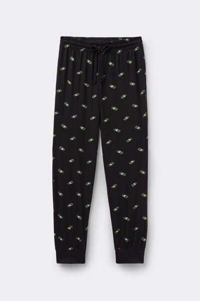 Black Long Cuffed Cotton Pants, 5701_262Z, large image number 4