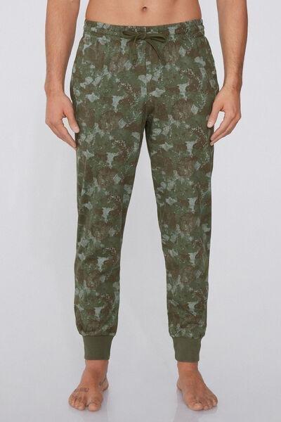 VERDE STAMPA MIMETIC Long Cuffed Cotton Trousers, , medium