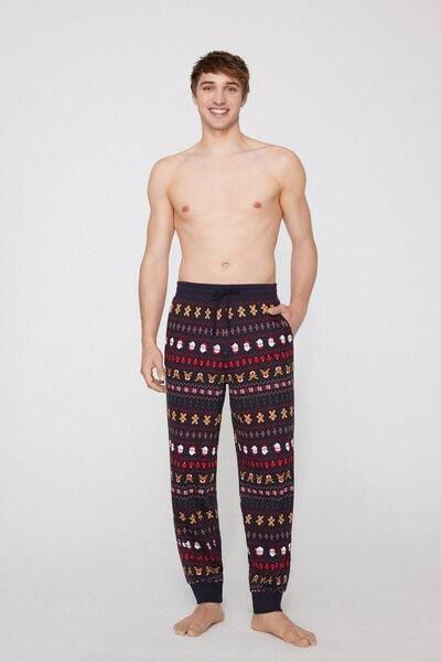 Navy Printed Heavy Cotton Pyjama Bottoms, 5701_018Z, medium