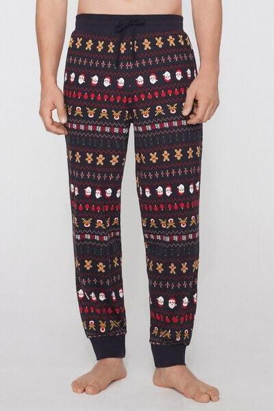 Navy Printed Heavy Cotton Pyjama Bottoms, 5701_018Z, medium