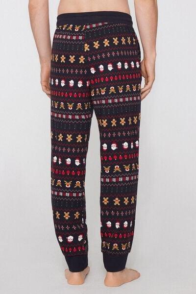 Navy Printed Heavy Cotton Pyjama Bottoms, 5701_018Z, medium