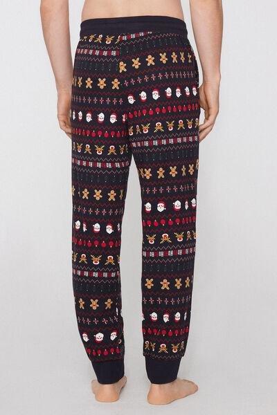 Navy Printed Heavy Cotton Pyjama Bottoms, 5701_018Z, medium