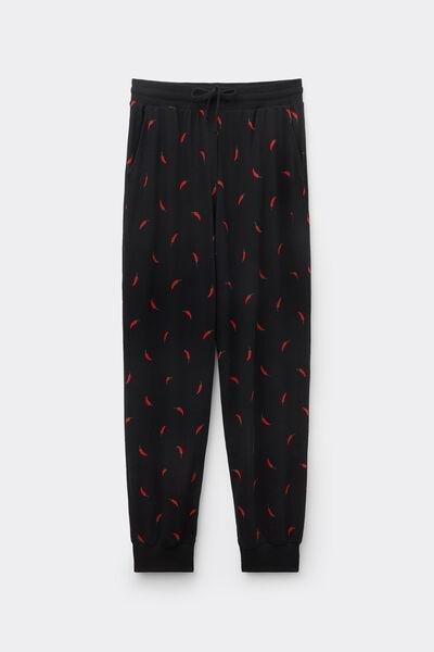Black Heavy Printed Cotton Joggers, 5701_555Z, large image number 0