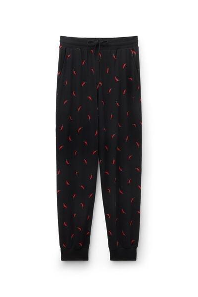 Black Heavy Printed Cotton Joggers, 5701_555Z, large image number 1