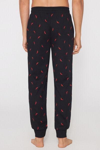 Black Heavy Printed Cotton Joggers, 5701_555Z, large image number 2