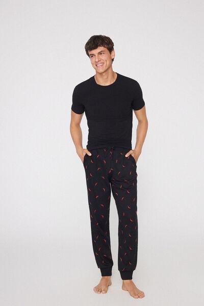 Black Heavy Printed Cotton Joggers, 5701_555Z, large image number 5